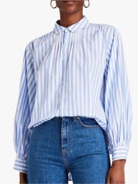 Alex Mill Blue & White Kit Vertical Bold Stripe Button-Down Shirt Classic Large